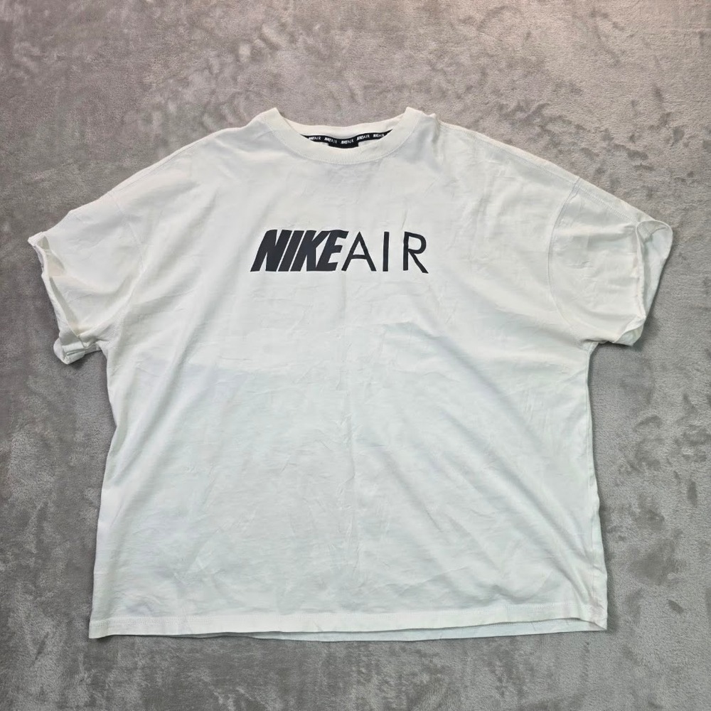 Nike Air Womens Oversized T-Shirt White Cotton Boxy Graphic Tee AR3147-100 L